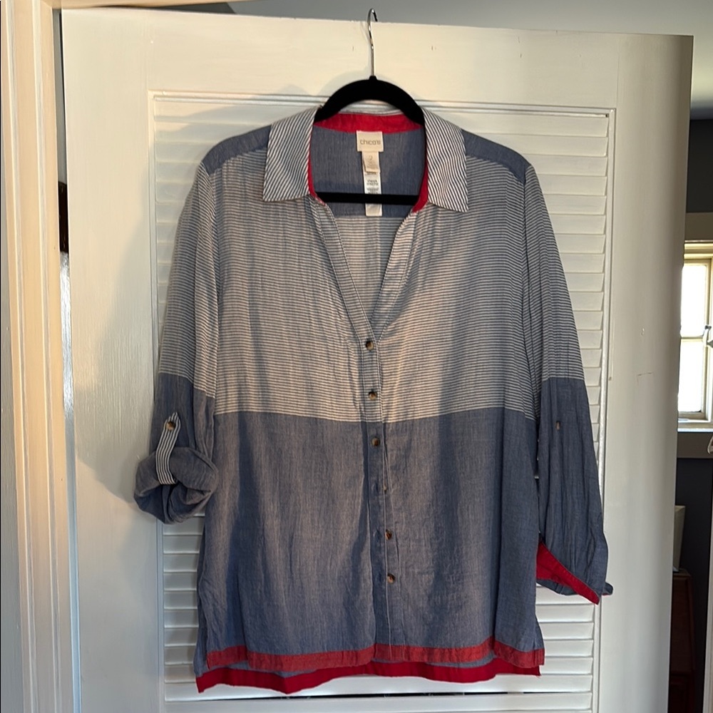Chico's Blue and Red Striped Blouse